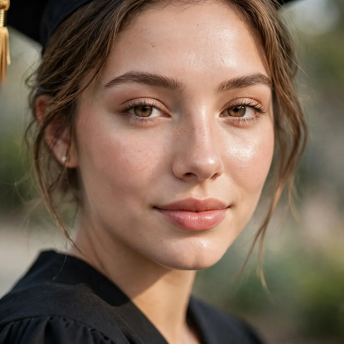Graduate with dewy fresh makeup for a morning ceremony