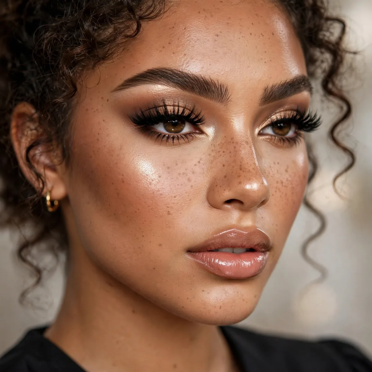 Graduate with full glam makeup, sculpted skin and dramatic lashes
