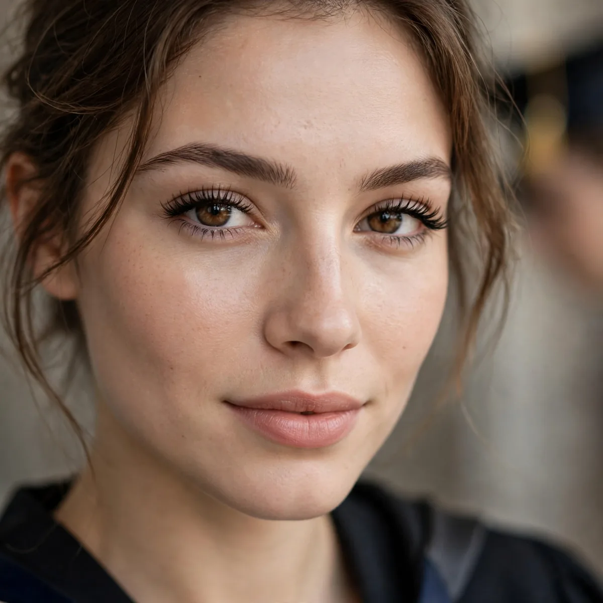 Graduate with emphasized natural lashes and minimal makeup