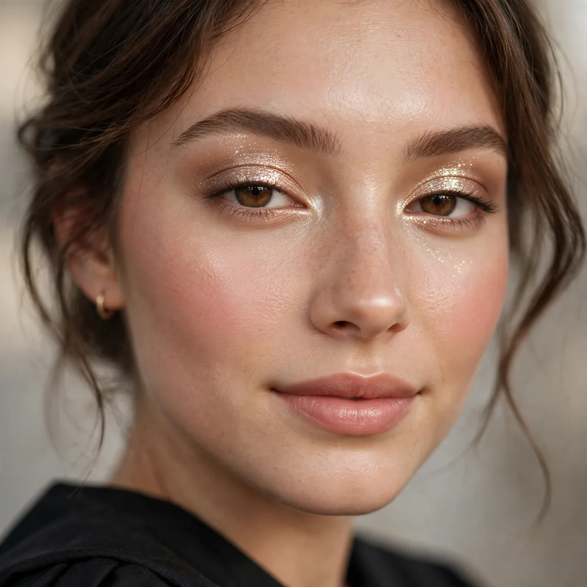 Graduate with shimmering eyeshadow lids and glowing skin