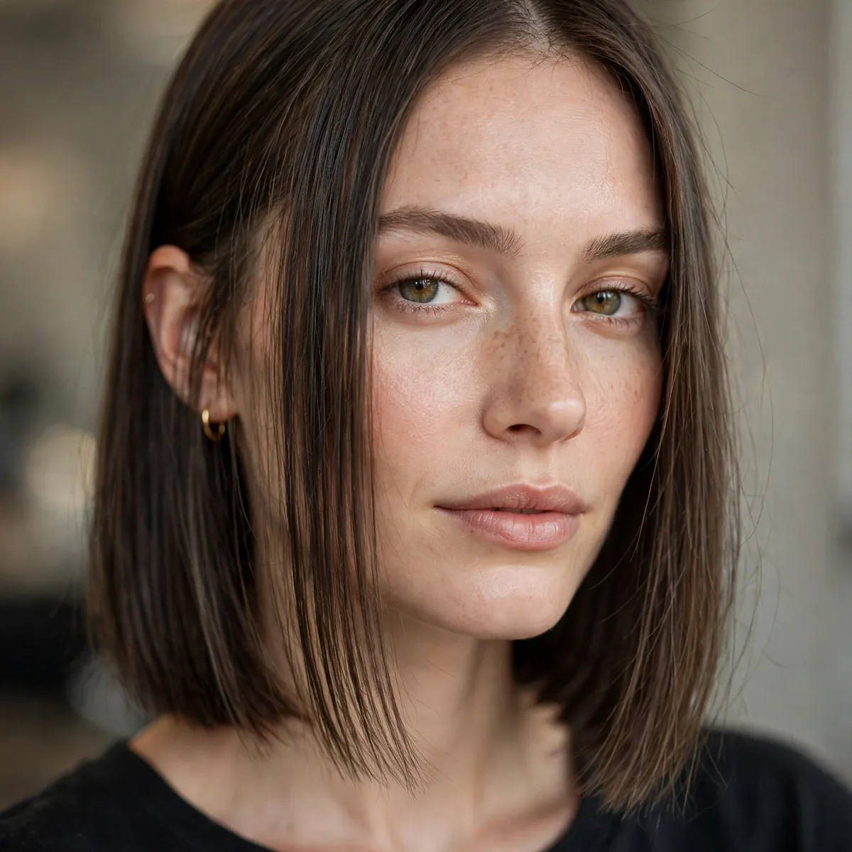 Blunt lob haircut at collarbone length for thin hair