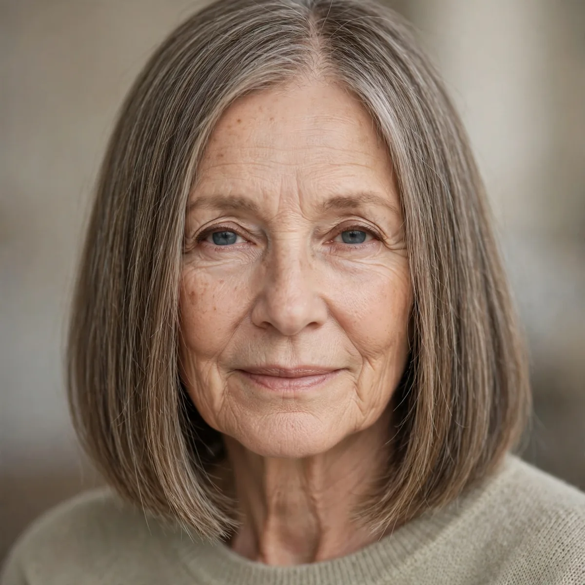 Shoulder length blunt haircut for thin hair on older woman