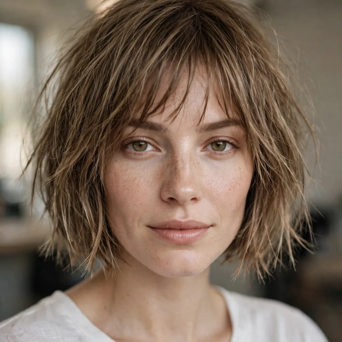 Choppy chin length bob haircut for thin hair