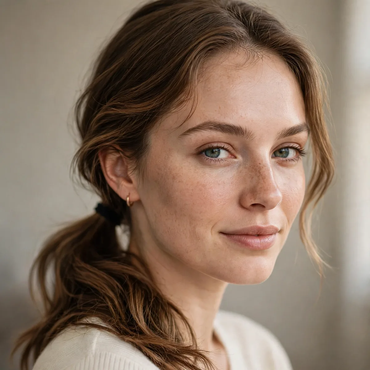 Low side ponytail hairstyle for big forehead
