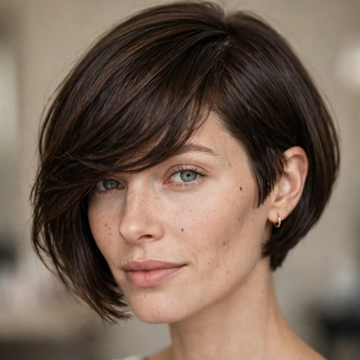 Asymmetric bob haircut for big forehead balance