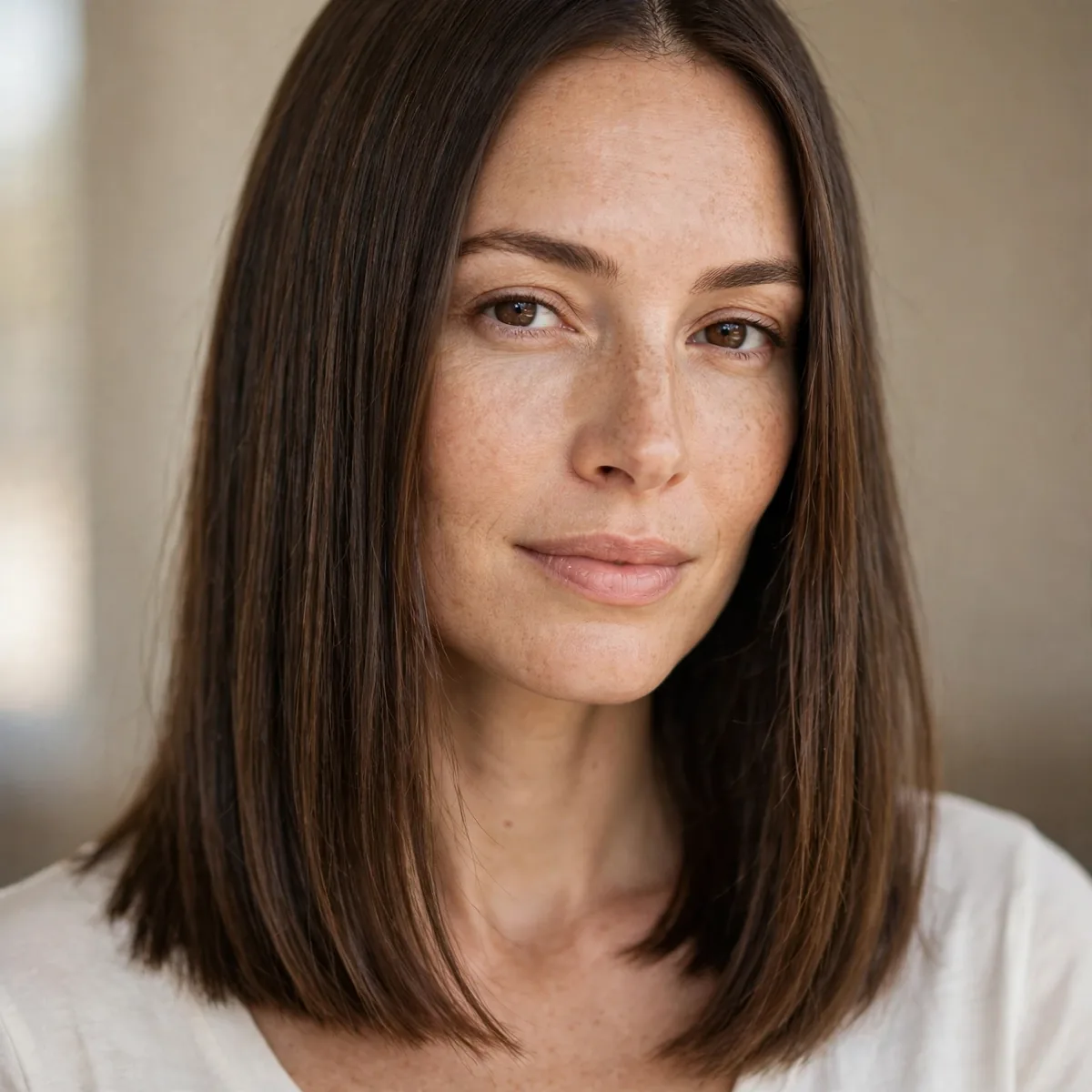 Blunt haircut at collarbone on medium hair