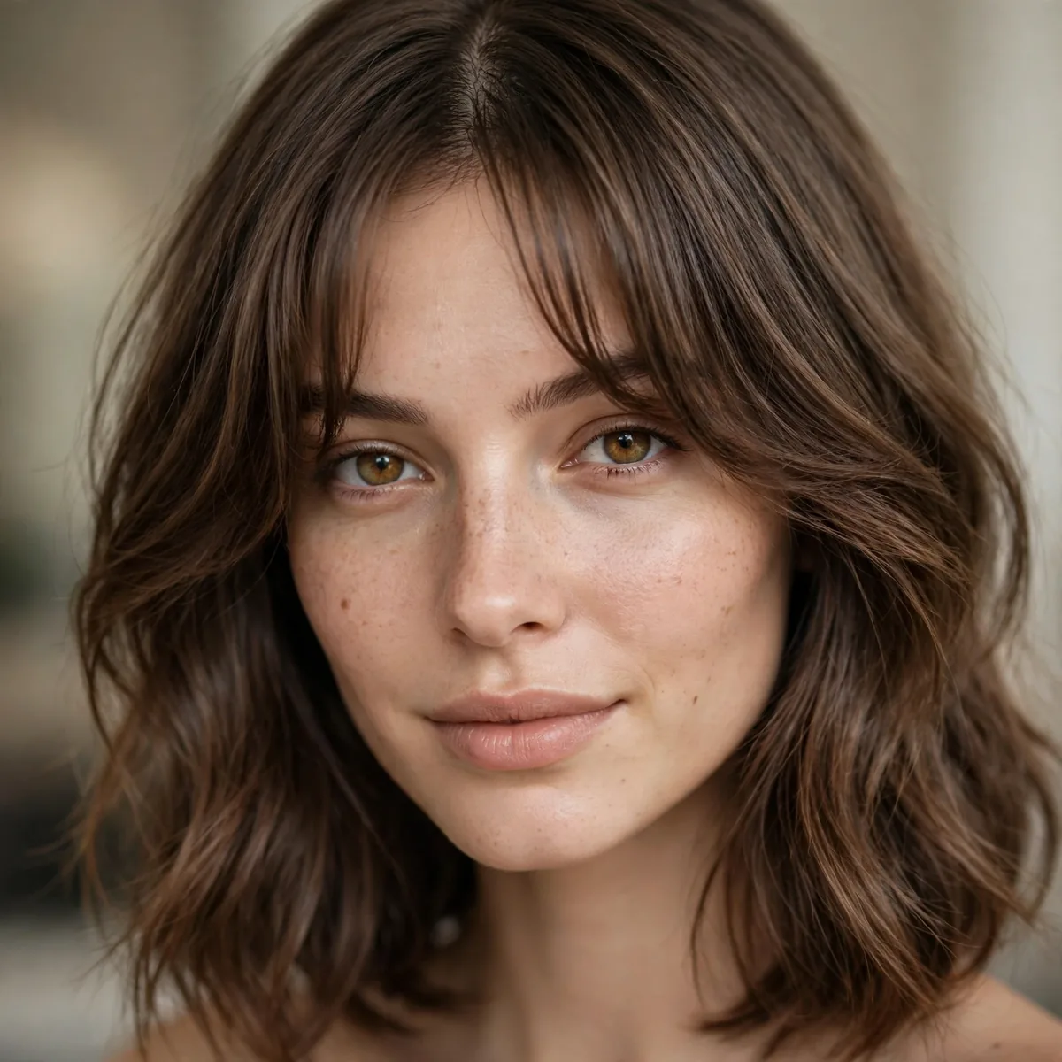 Medium length hair with curtain bangs