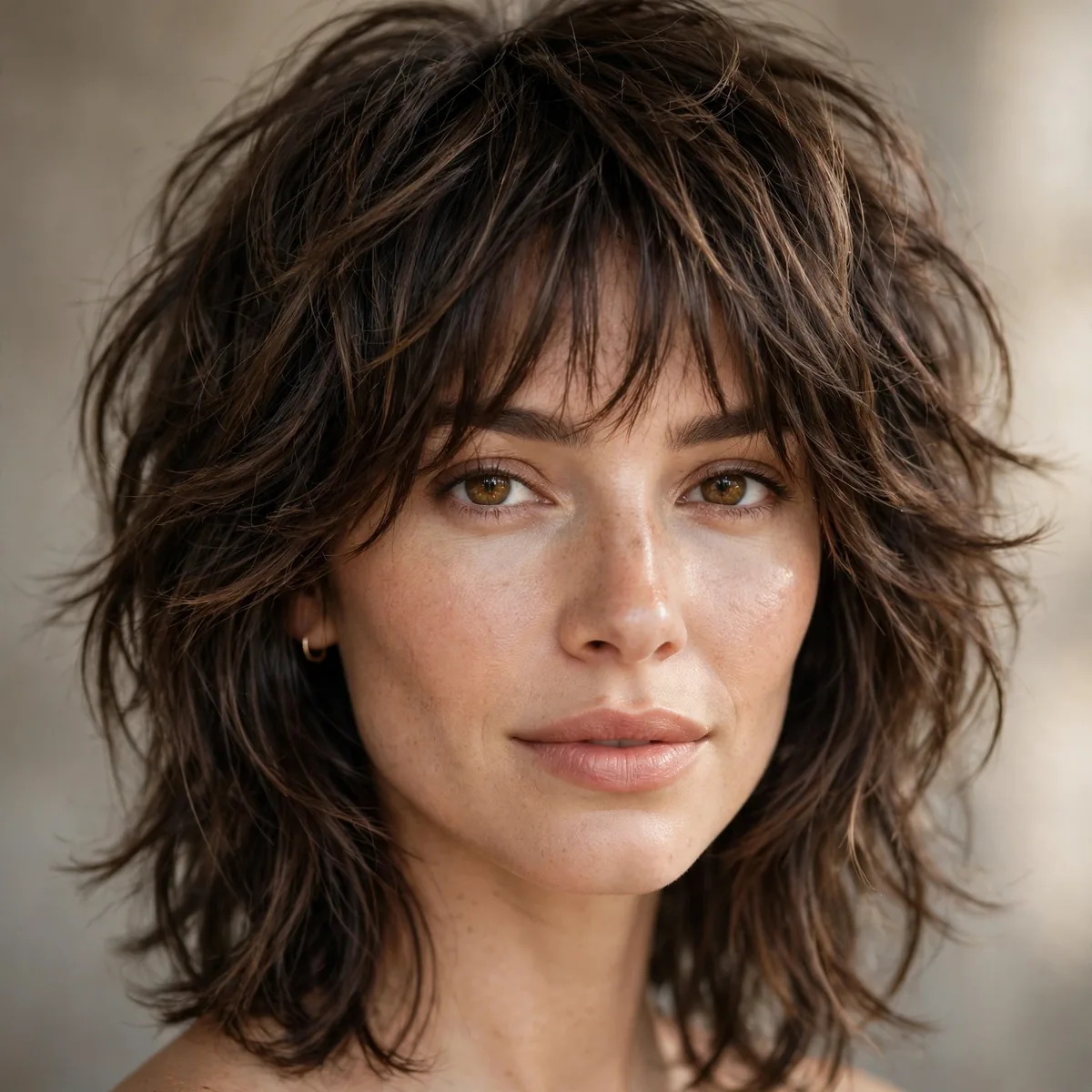 Modern wolf cut on medium length hair