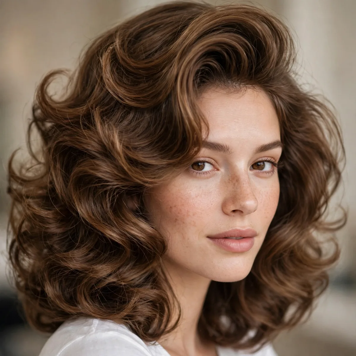 Bouncy blowout hairstyle on medium hair