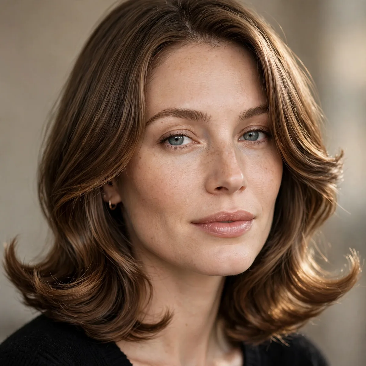 Lob haircut with flipped out ends on medium hair