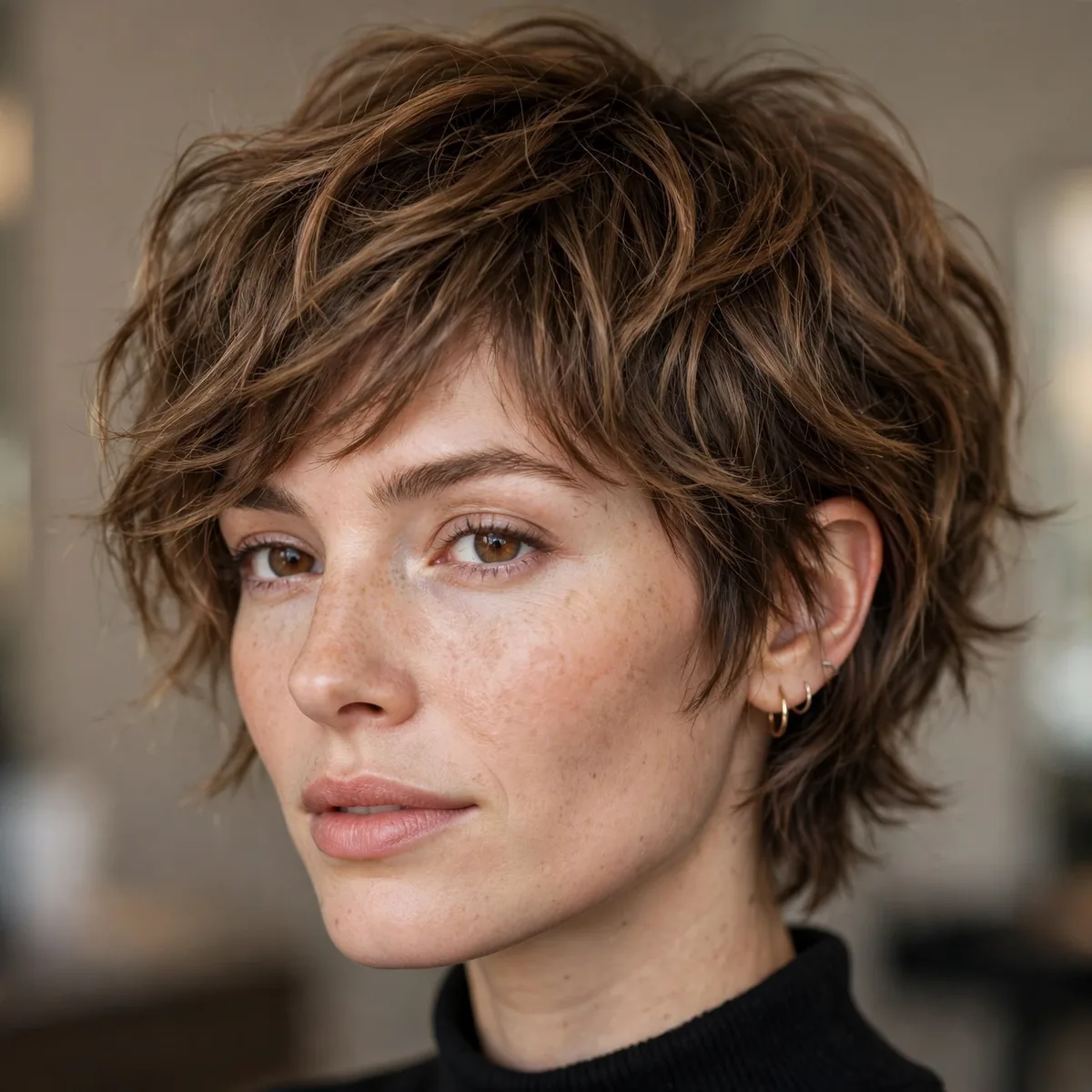 Growing out pixie textured medium hairstyle