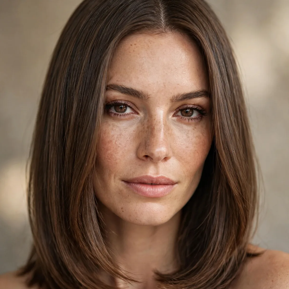 Versatile mid-length hairstyle worn straight