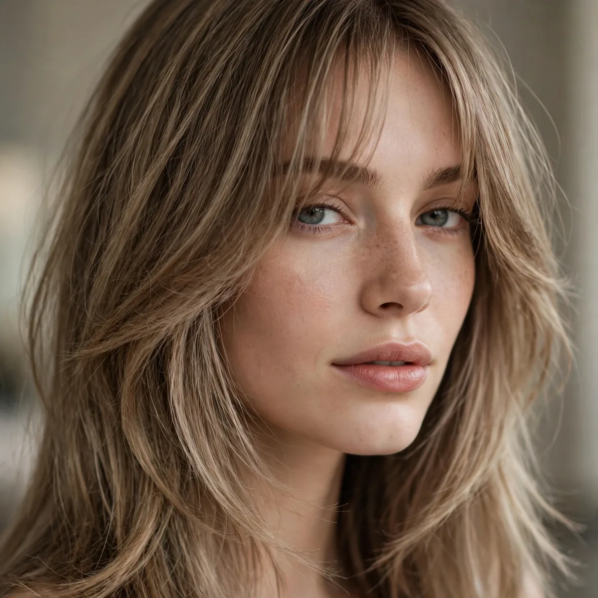 Long layered haircut with curtain fringe for fine thin hair