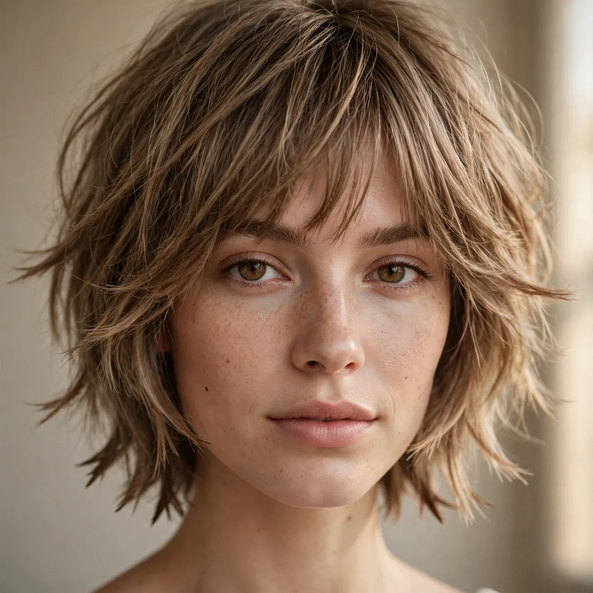 Soft shag haircut with razored ends adding texture to fine hair