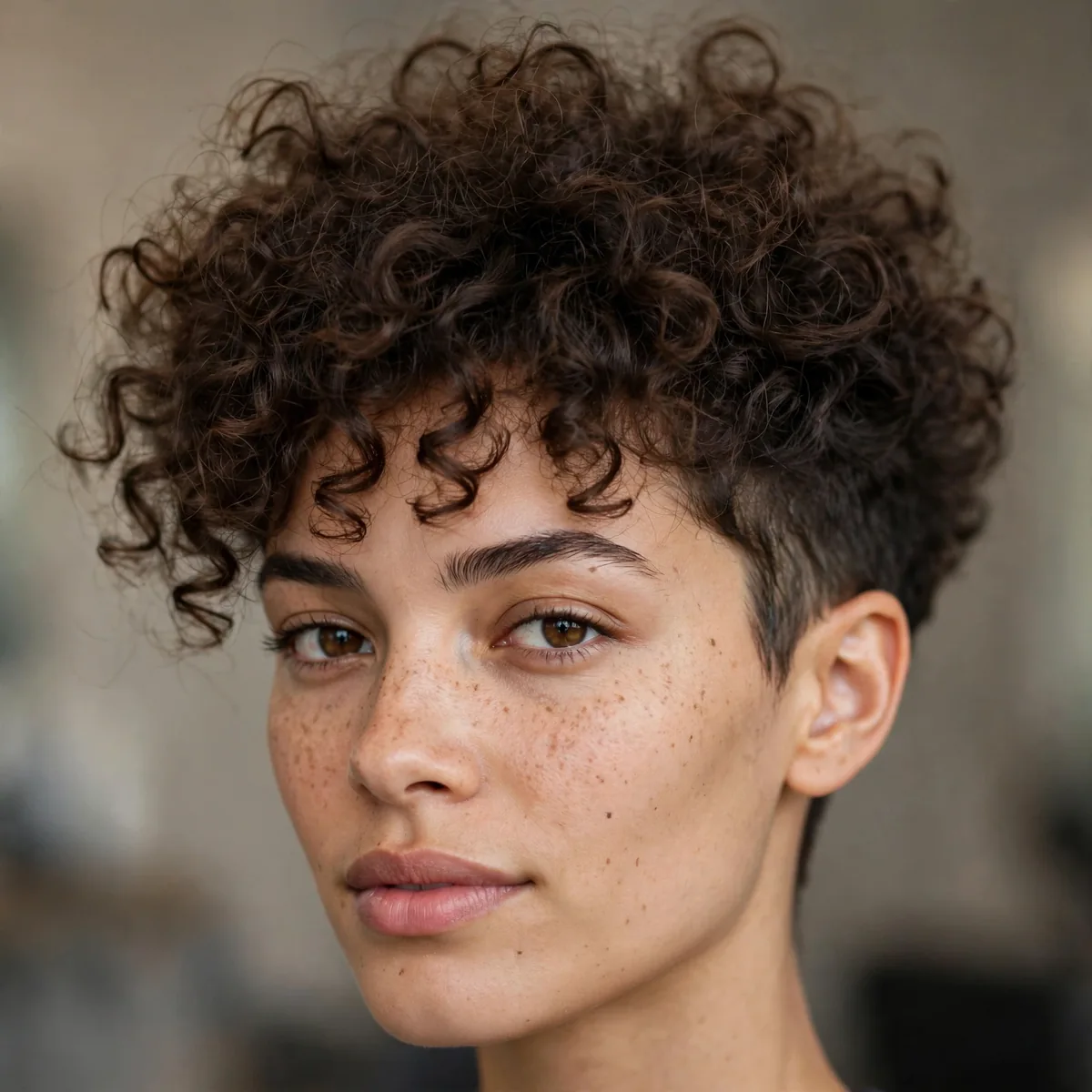 Natural curly top with tapered sides adding fullness for fine curly hair