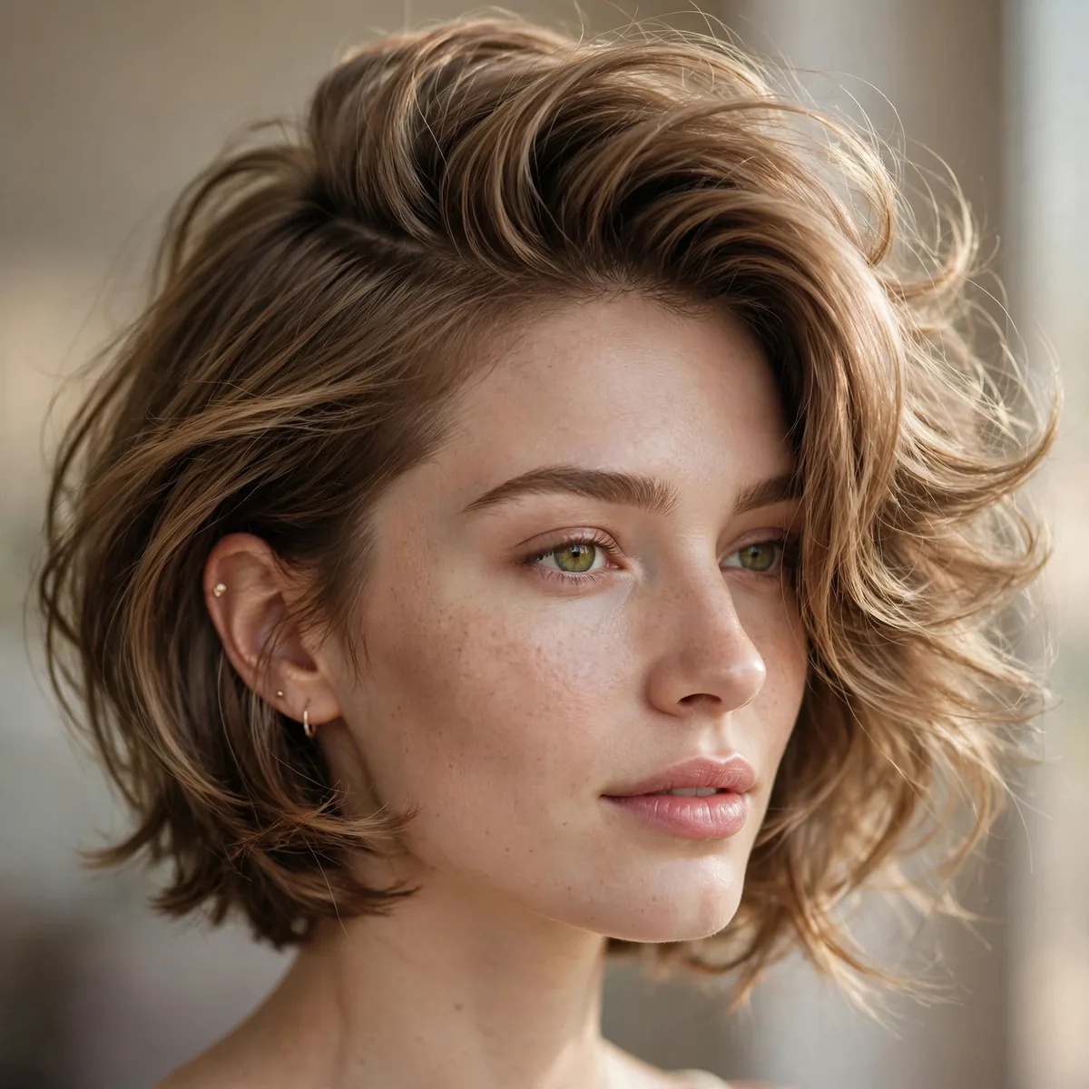 Lob haircut with deep side part for maximum volume on fine hair