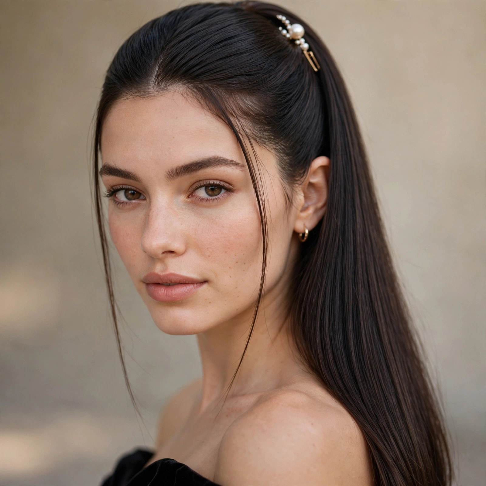 Sleek straight half-up prom hairstyle
