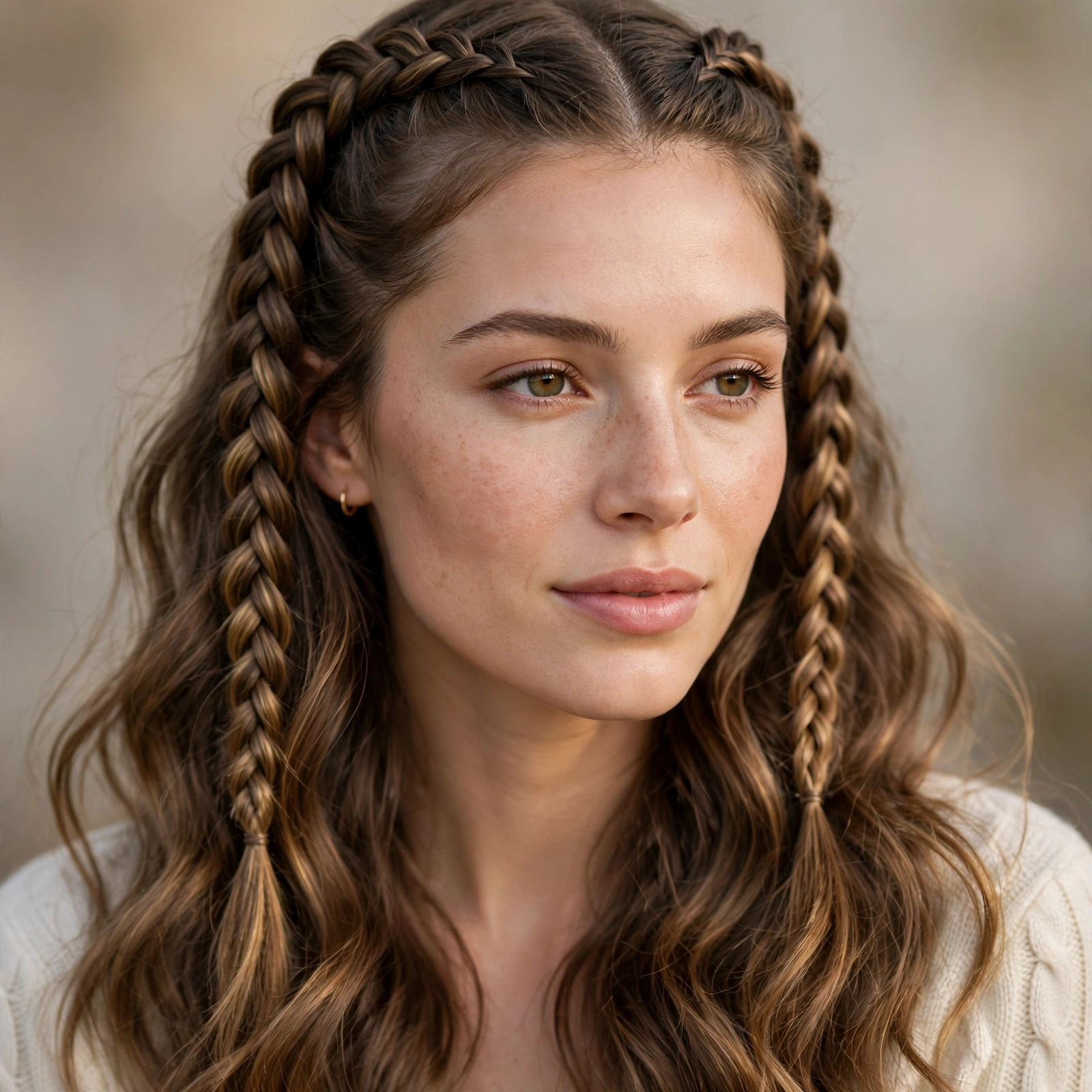 Double Dutch braids flowing into loose waves