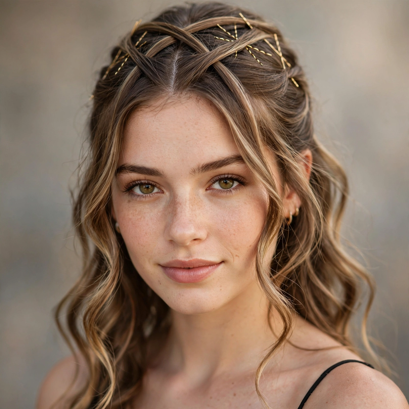 Crisscross pinned half-up prom style
