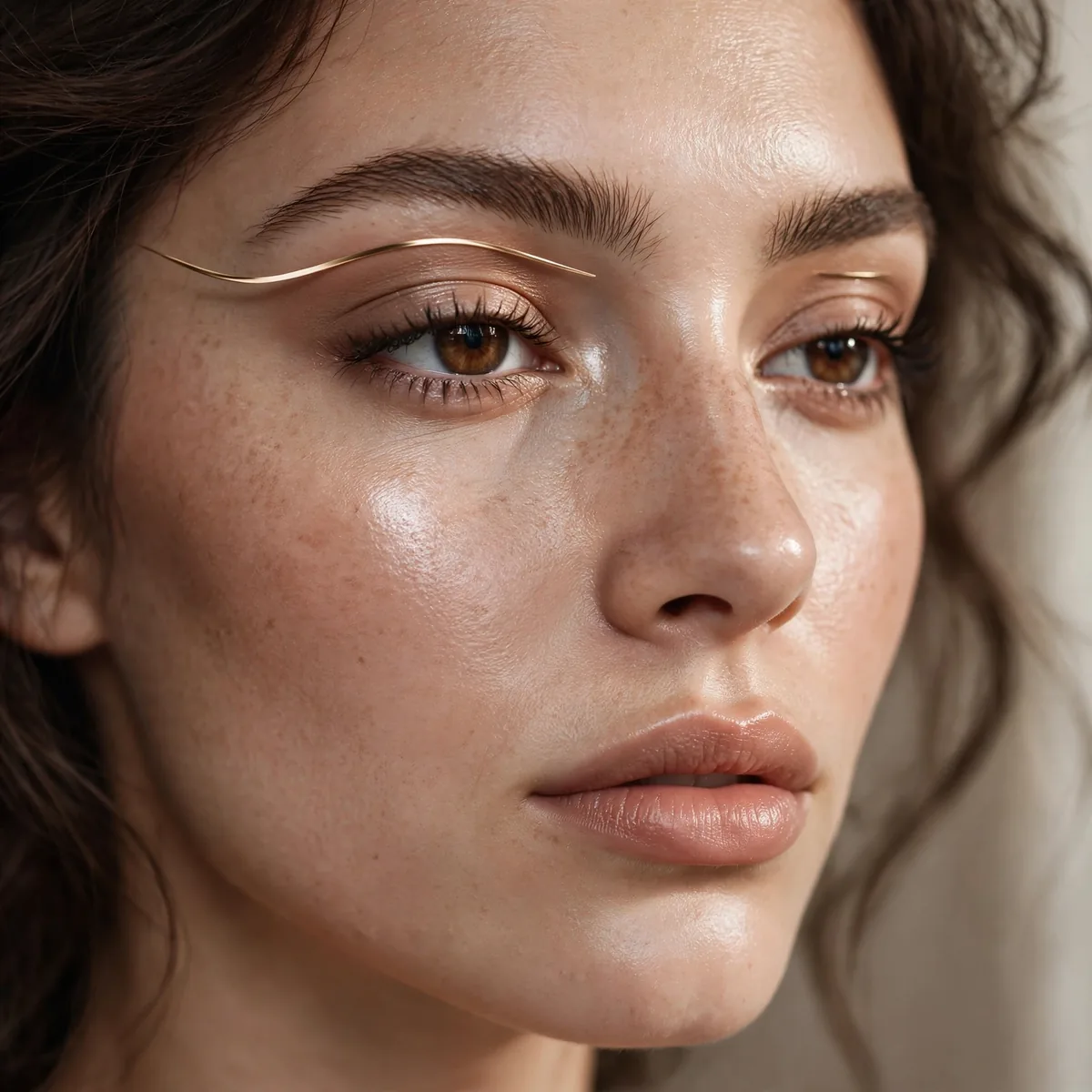 Woman with a floating graphic crease line above the eye