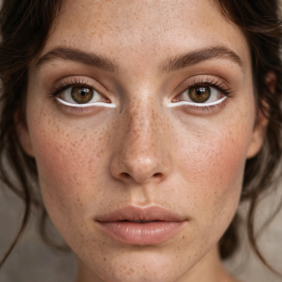 Woman with white eyeliner on the waterline opening up the eyes
