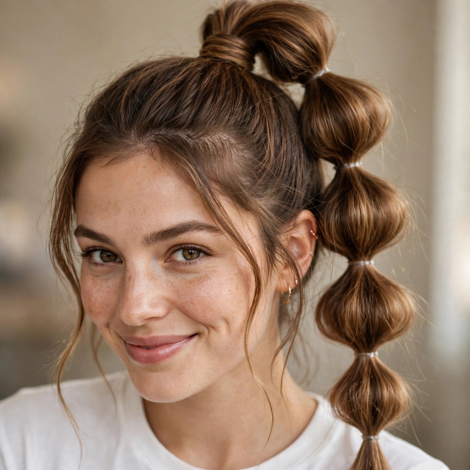 Playful bubble high ponytail with stacked sections