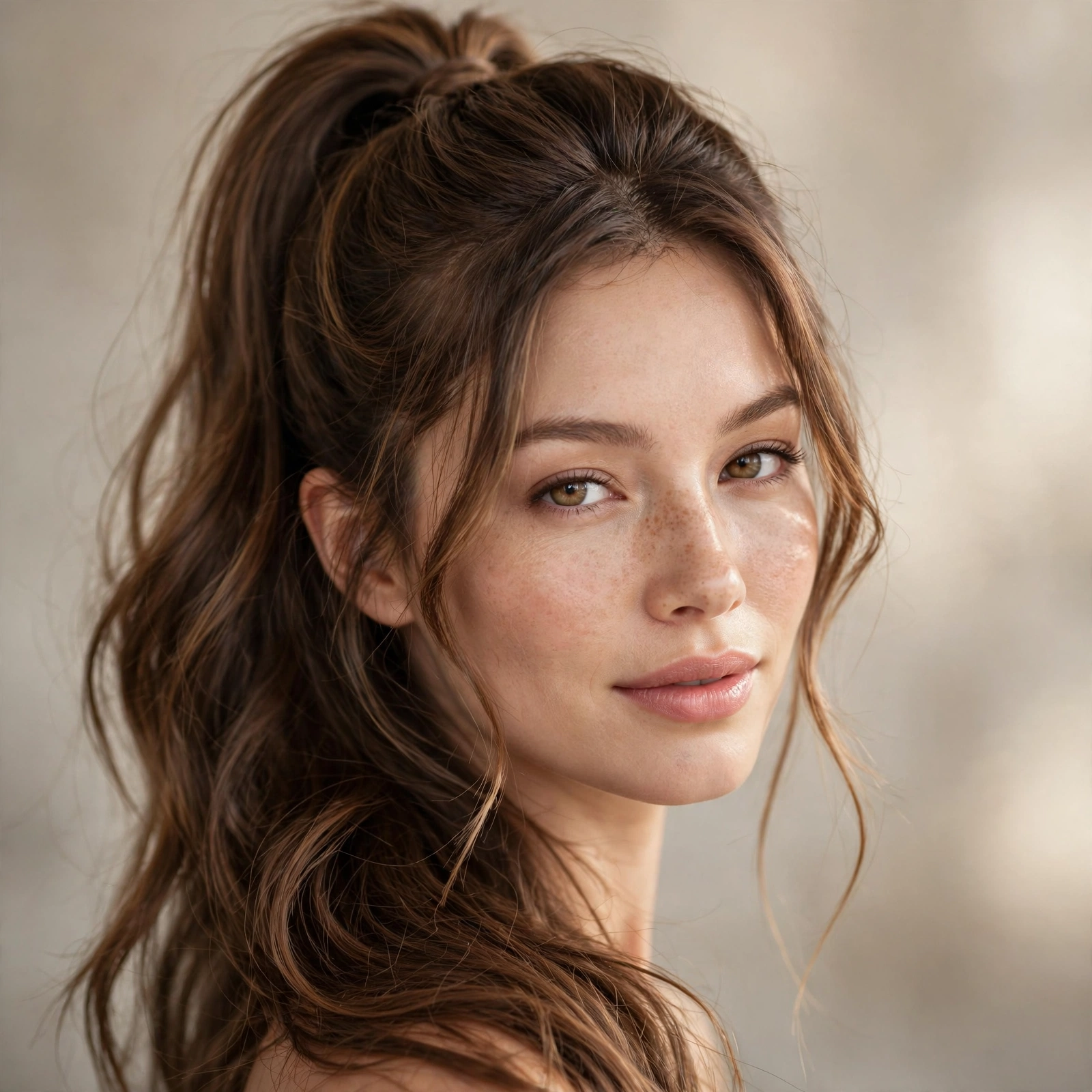 Half-up high ponytail with length left down