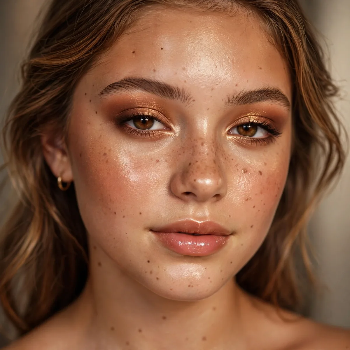 Teen with bronzed glowing skin and warm hoco makeup