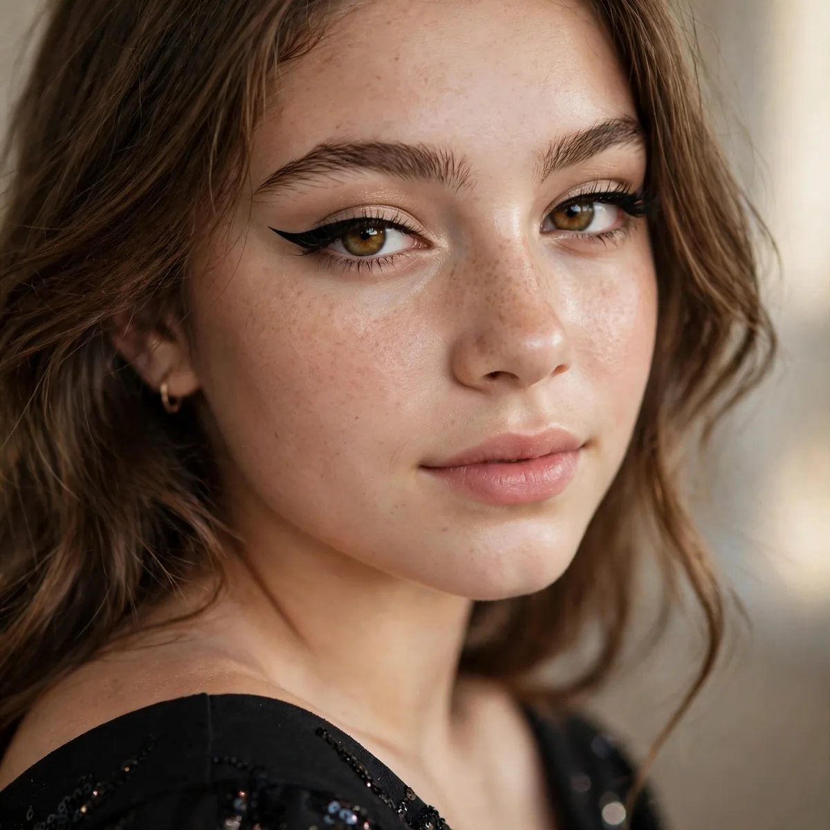 Teen with a perfect winged eyeliner for homecoming