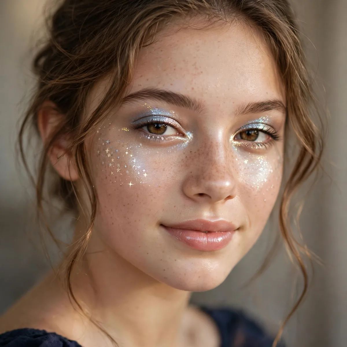 Teen with starlit shimmer glow makeup for homecoming