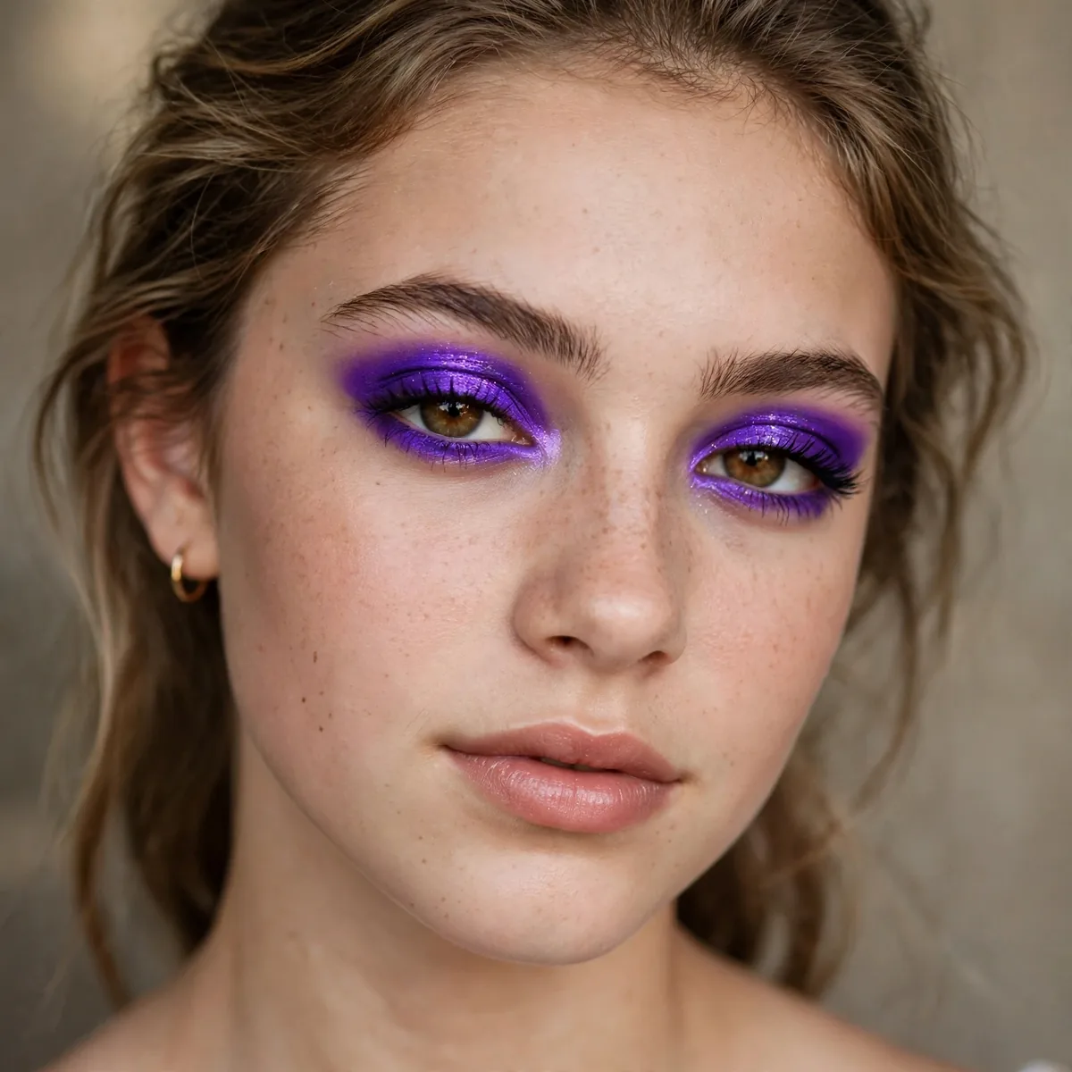 Teen with electric violet eyeshadow pop for homecoming