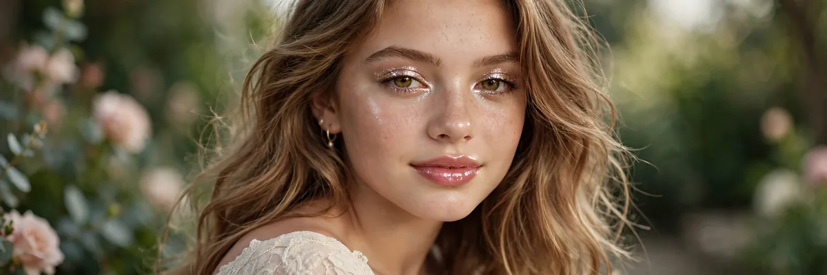 Teen girl with shimmering hoco makeup, glittery eyes and glossy lips