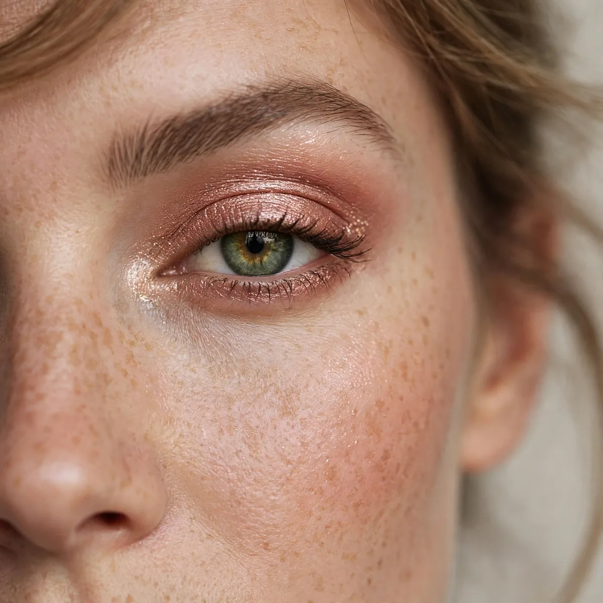 Green eyes with rose gold eyeshadow look