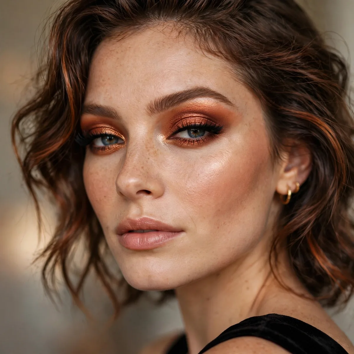 Copper eyeshadow Hollywood glam red carpet look