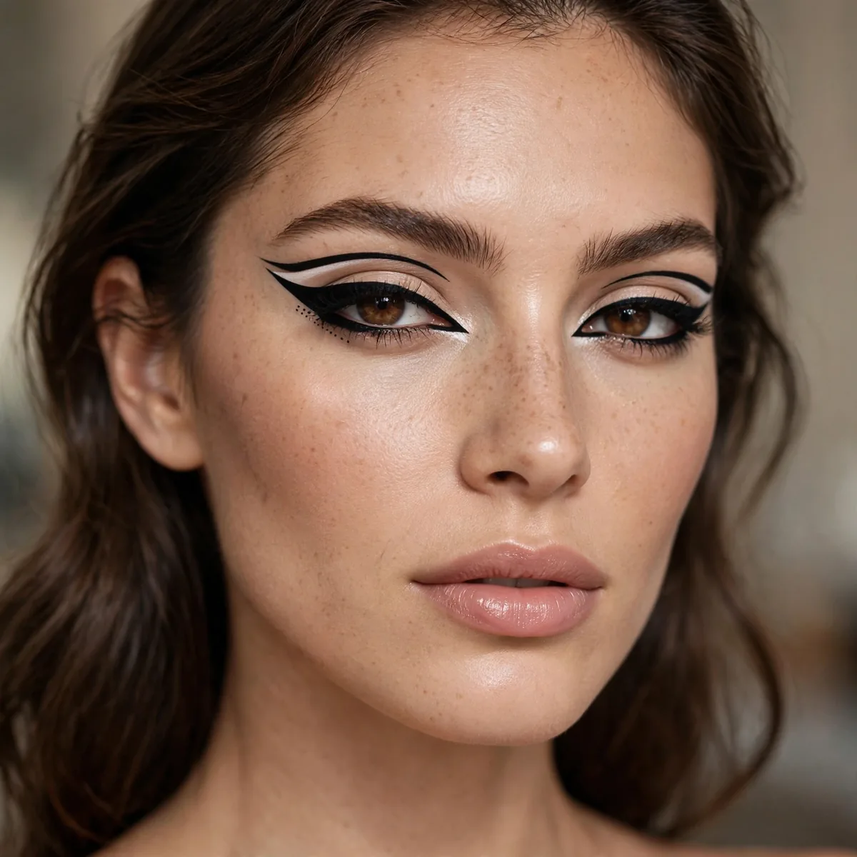 Graphic editorial eyeliner Hollywood glam look