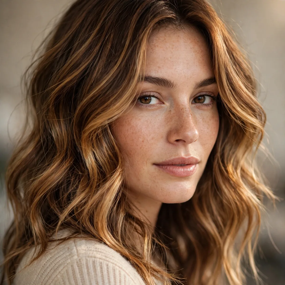 Toffee honey balayage with rich warm brown and golden tones