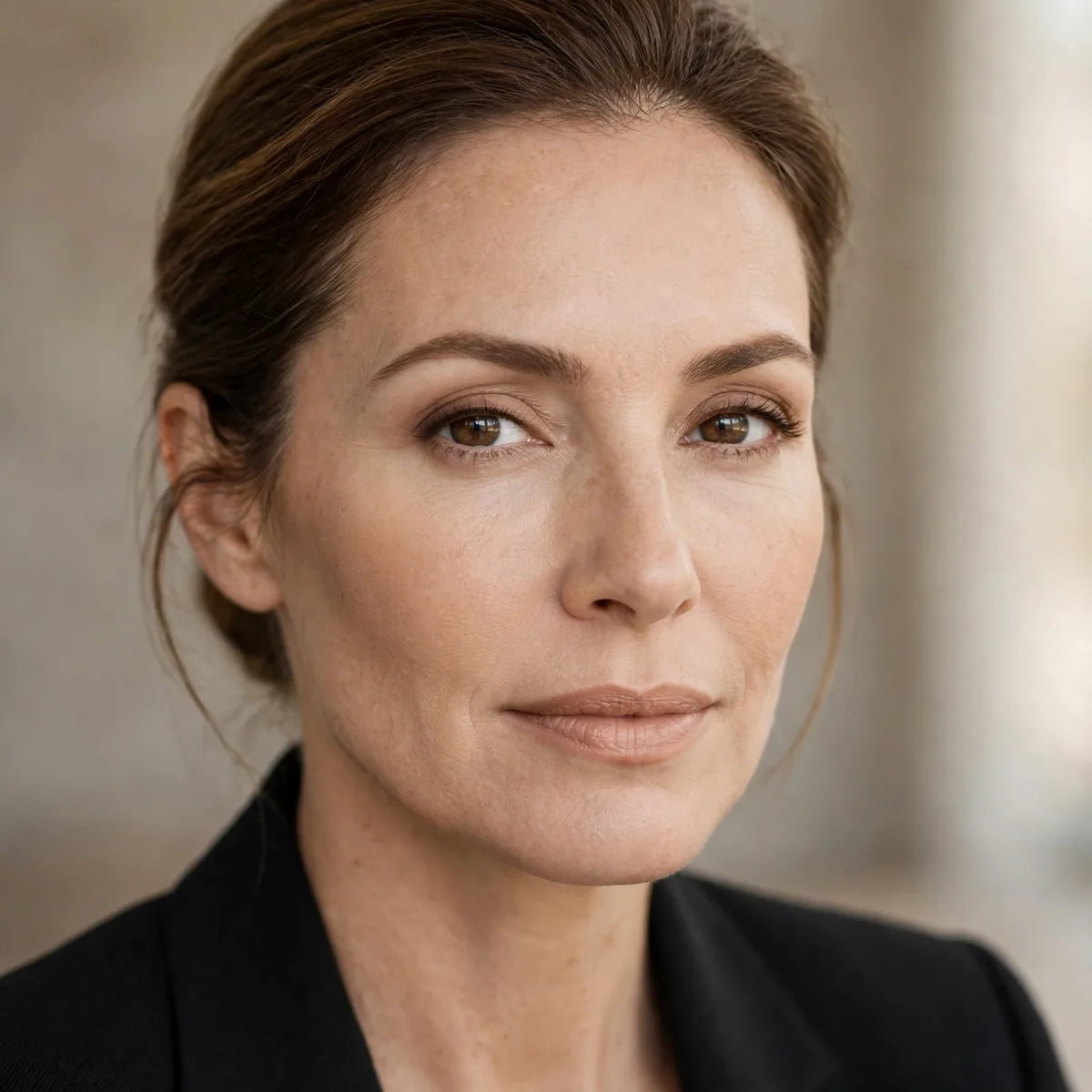 Executive nude makeup look for senior job interview