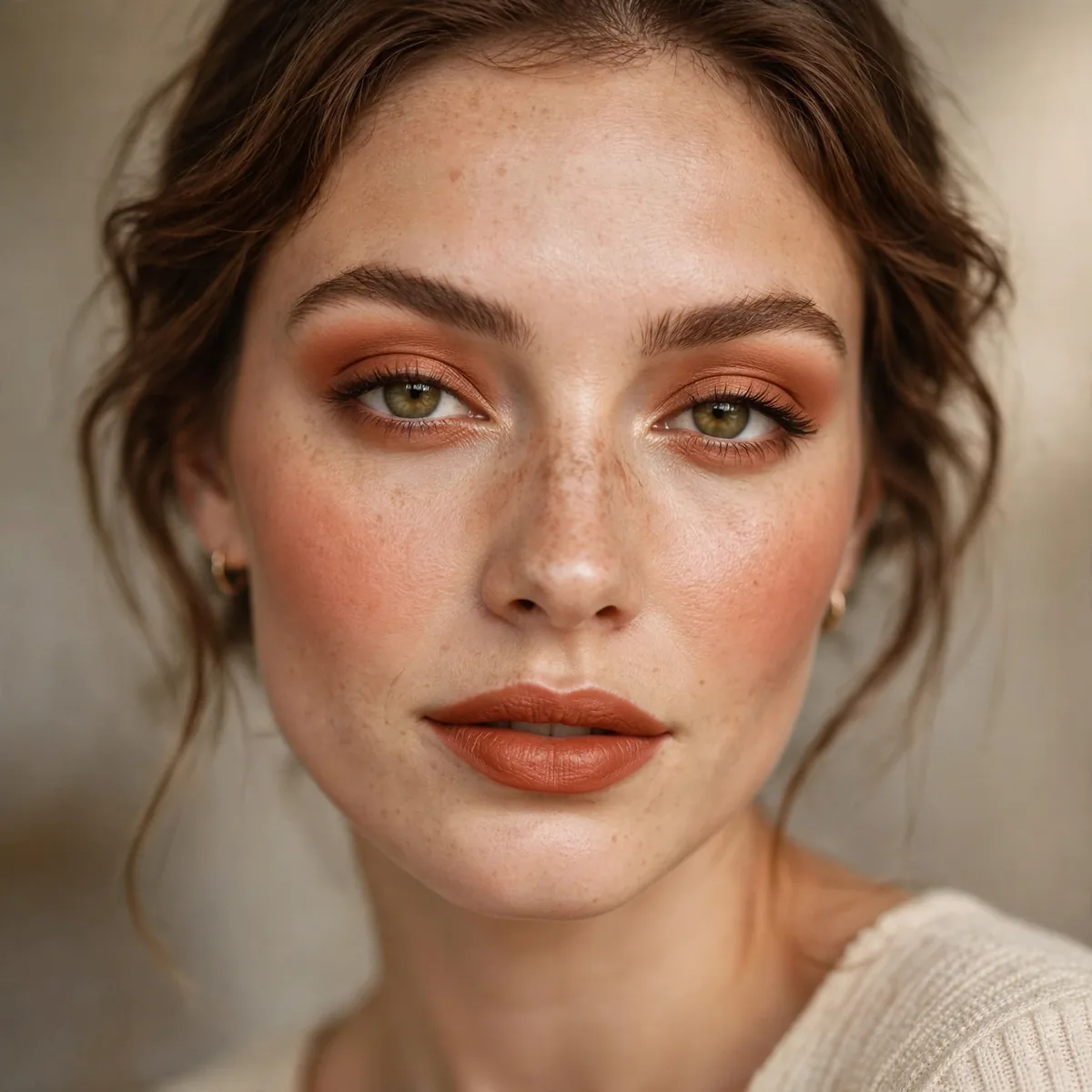 Warm terracotta makeup look for interview