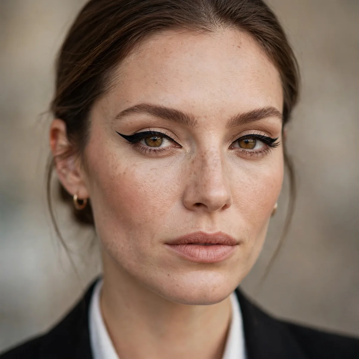 Sharp winged eyeliner professional interview look