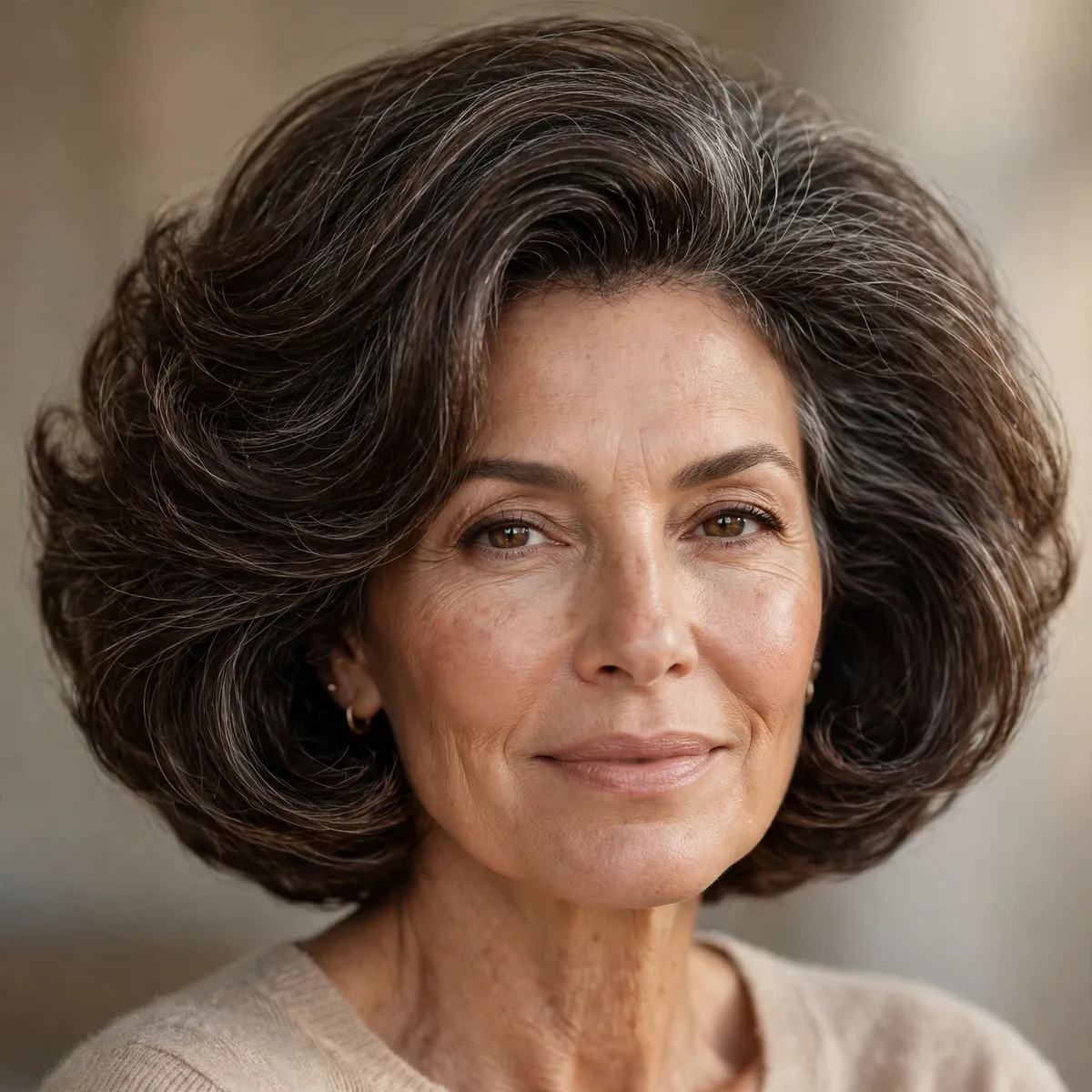 Voluminous rounded bob haircut with full shape for mature hair