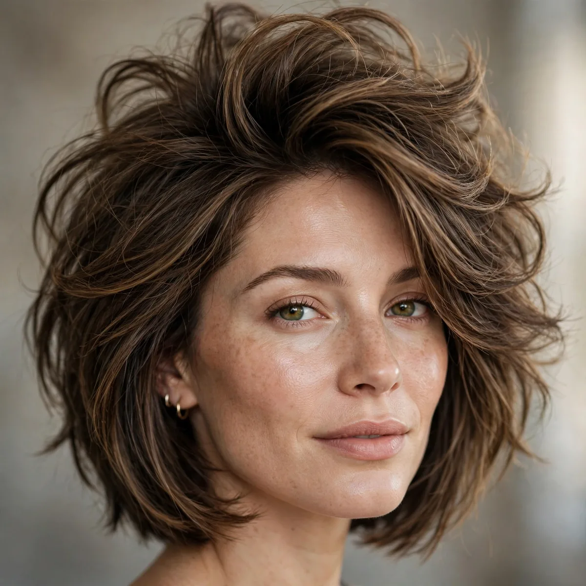Layered bob with teased crown volume for maximum fullness
