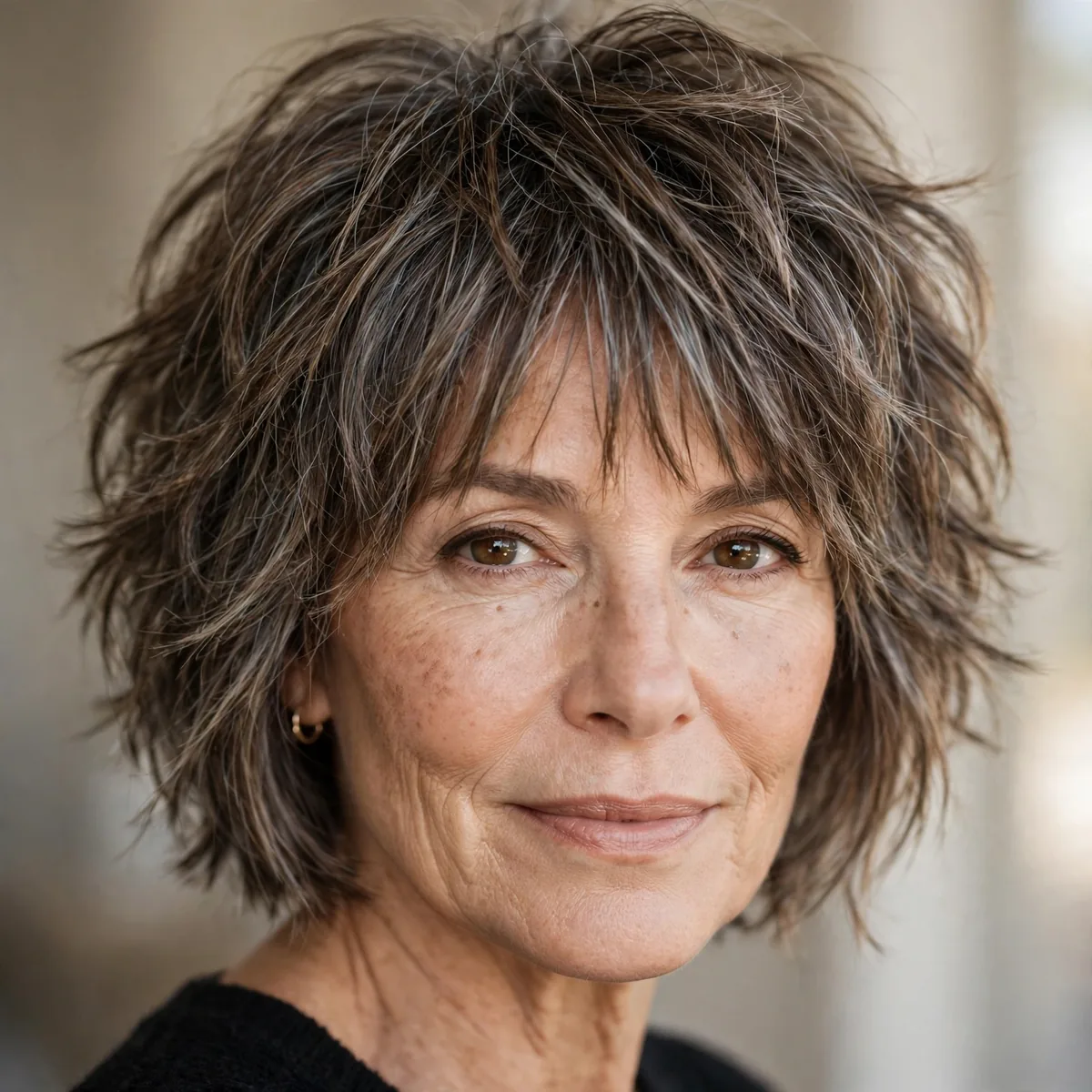 Shaggy layered bob with rock inspired texture for mature women