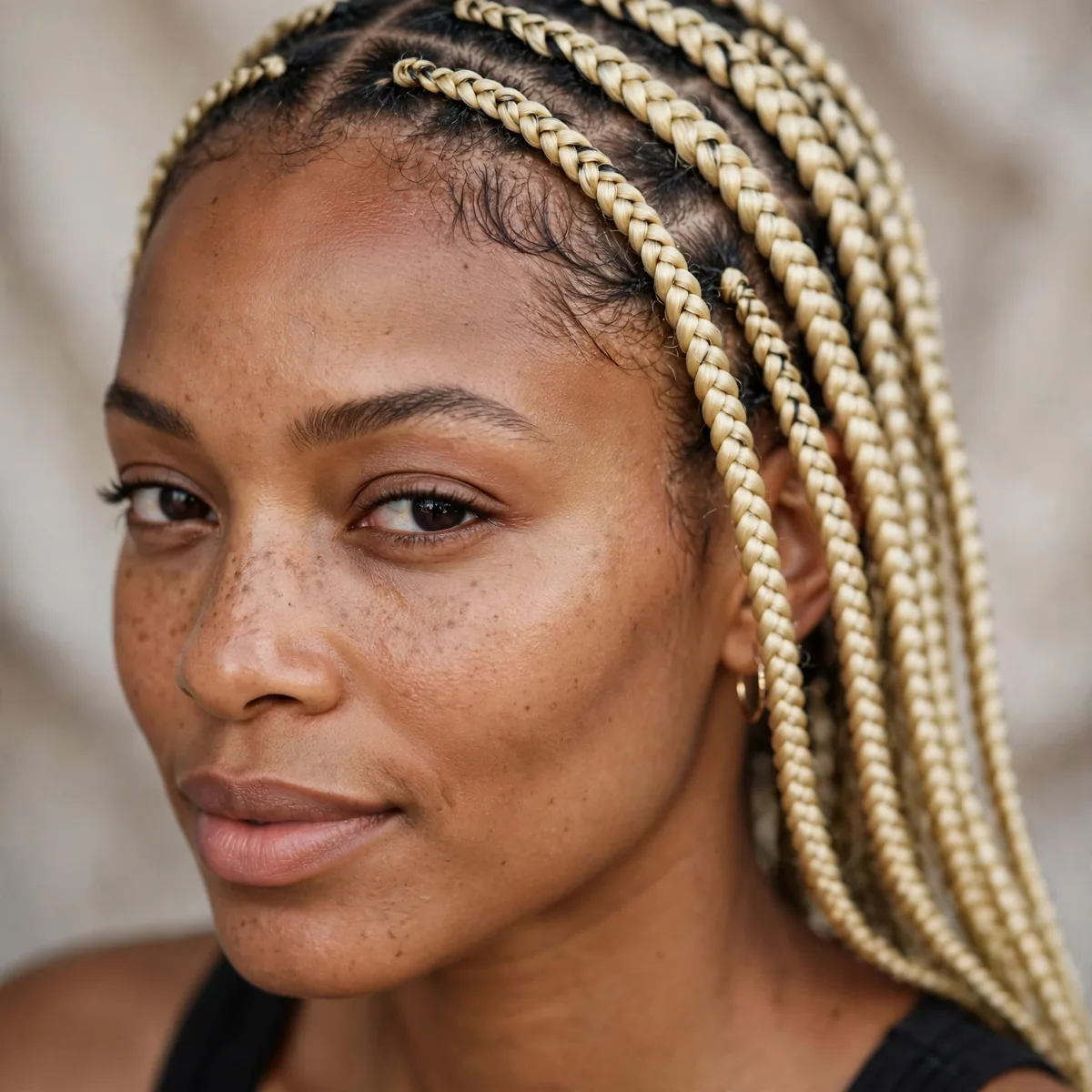 Small neat knotless lemonade braids with natural looking roots