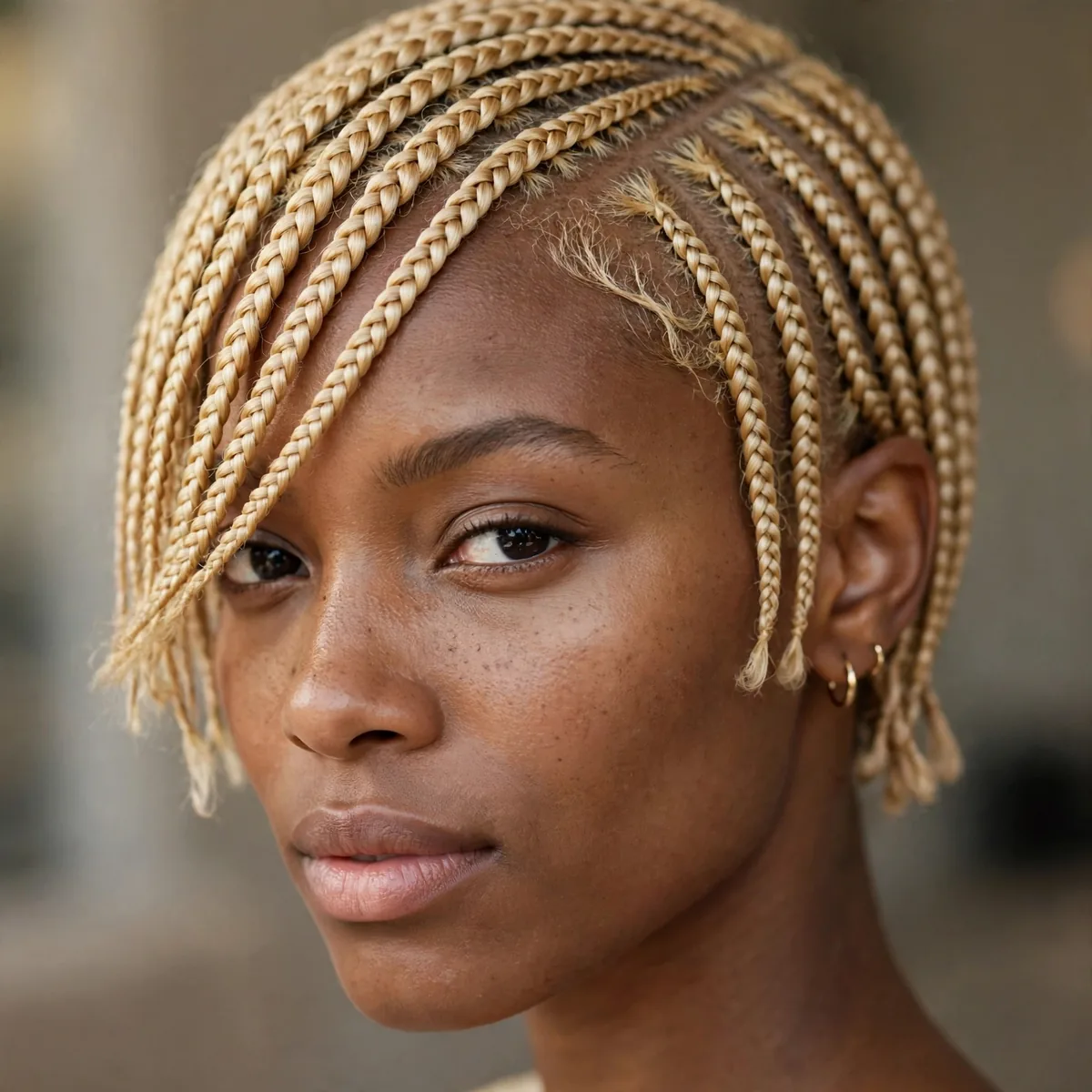 Short cropped lemonade braids with side swept style