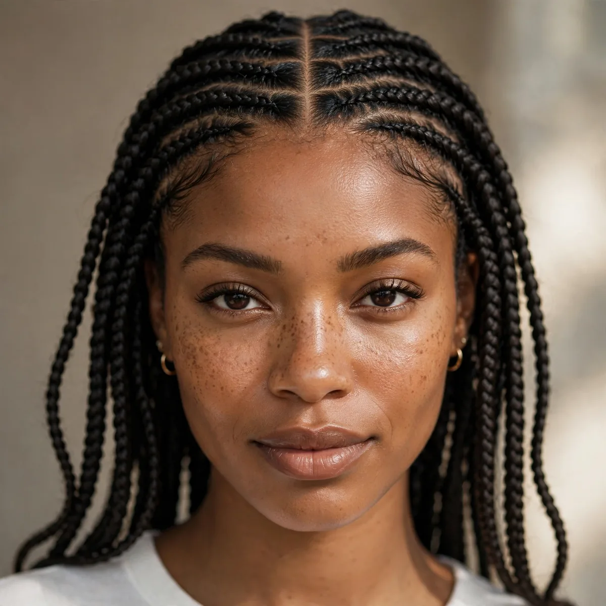 Lemonade braids with a middle part swept to both sides