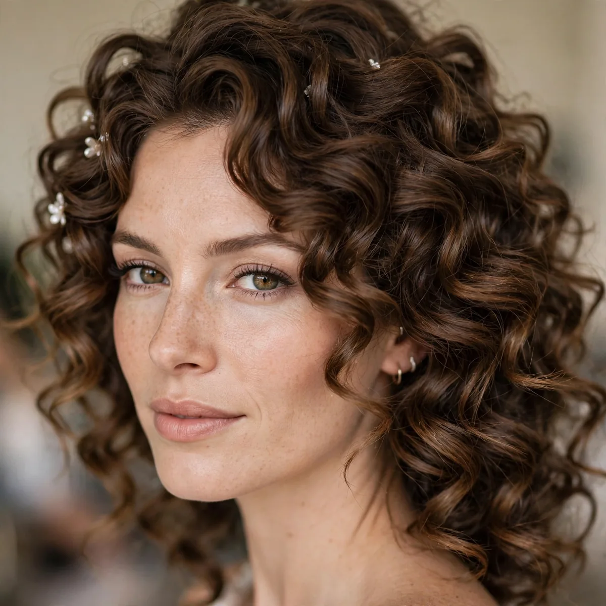 Thick bridal hair with defined loose curls