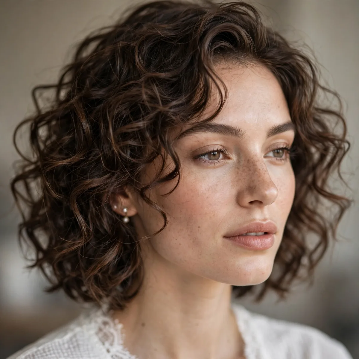 Modern bridal lob with loose curls
