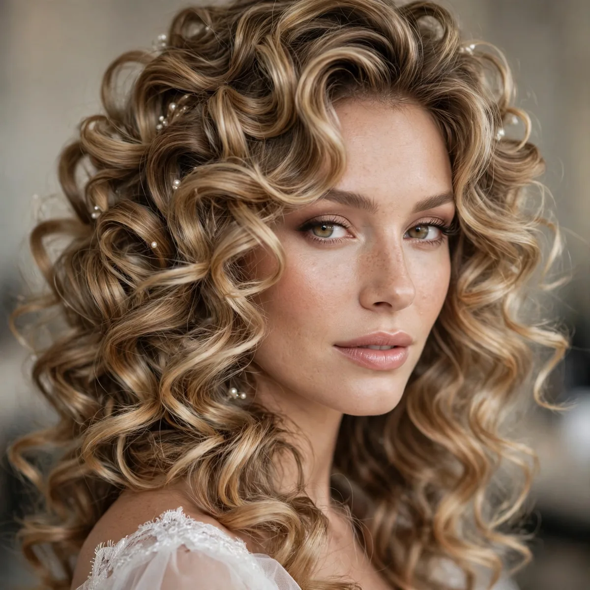 Voluminous bridal curls with extensions
