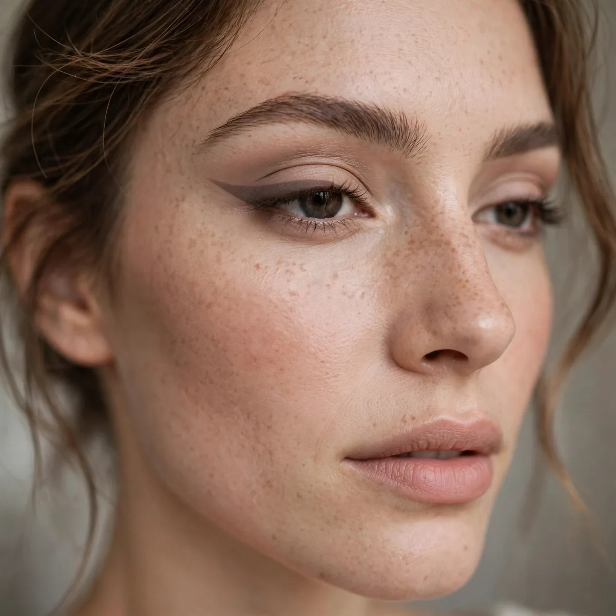 Soft taupe winged eyeliner look