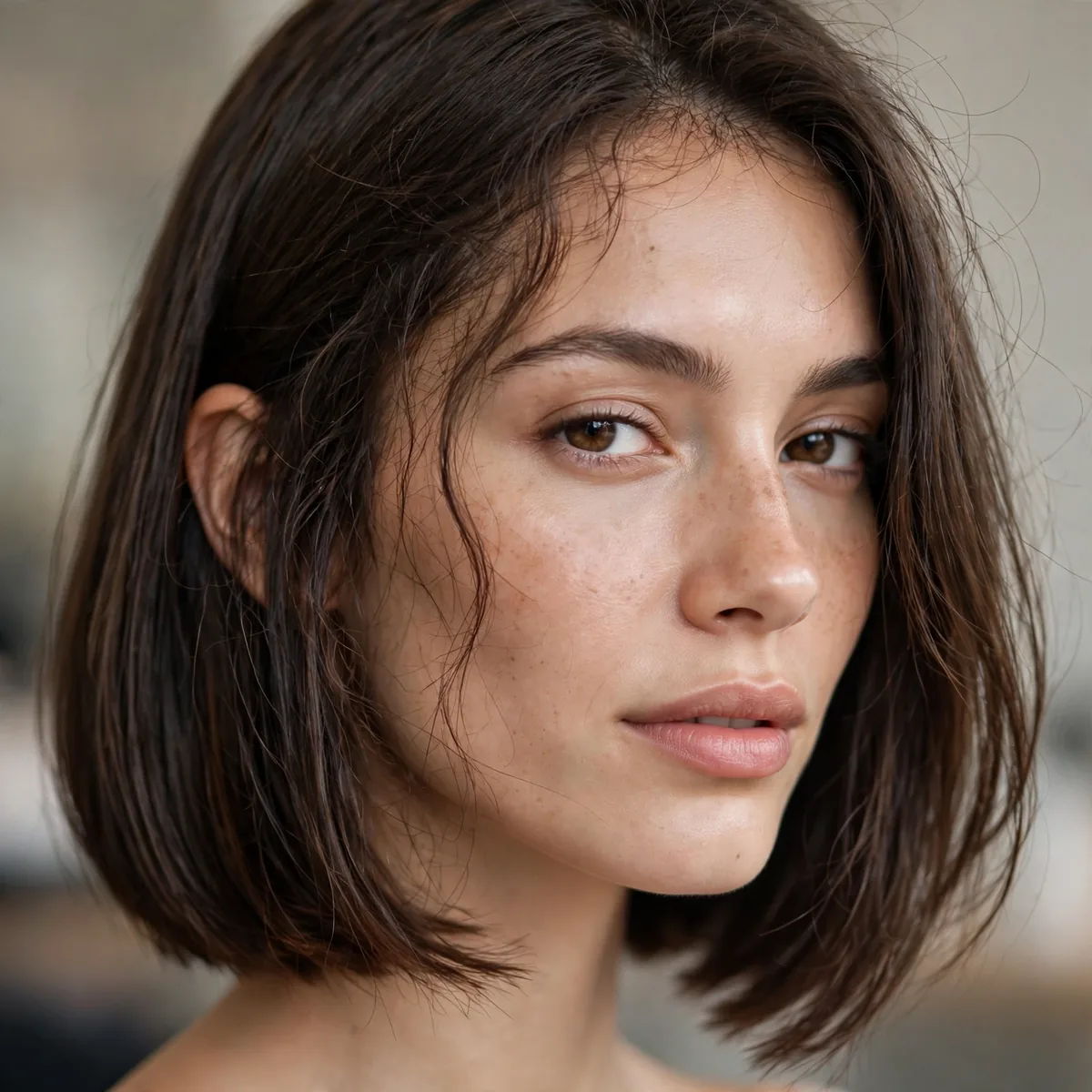 Sleek long bob haircut on frizz-prone hair